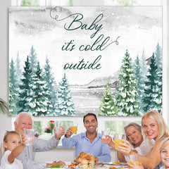 Lofaris Snowy Forest Its Cold Outside Baby Shower Backdrop