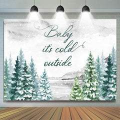 Lofaris Snowy Forest Its Cold Outside Baby Shower Backdrop