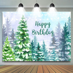 Lofaris Snowy Forest Jungle Winter Happy Birthday Backdrop