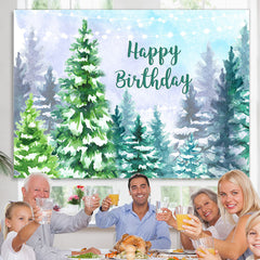 Lofaris Snowy Forest Jungle Winter Happy Birthday Backdrop