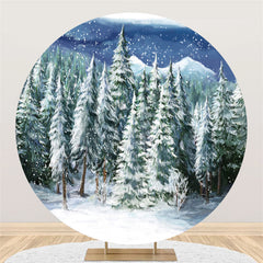 Lofaris Snowy Forest Jungle Winter Round Simple Backdrop