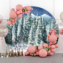 Lofaris Snowy Forest Jungle Winter Round Simple Backdrop