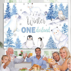 Lofaris Snowy Forest With White Animal Happy Birthday Backdrop