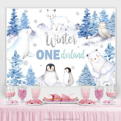 Lofaris Snowy Forest With White Animal Happy Birthday Backdrop