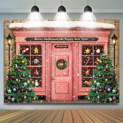 Lofaris Snowy Pink House Merry Christmas Happy New Year Backdrop