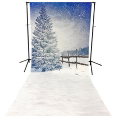 Lofaris Snowy Tree Frozen Blue Winter Scene Photo Backdrop