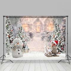 Lofaris Snowy Trees Cute Snowman Bokeh Christmas Backdrops