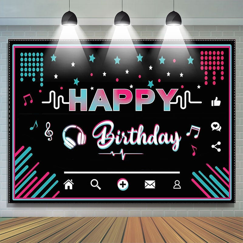 Social Music Media Theme Happy Birthday Party Backdrop – Lofaris