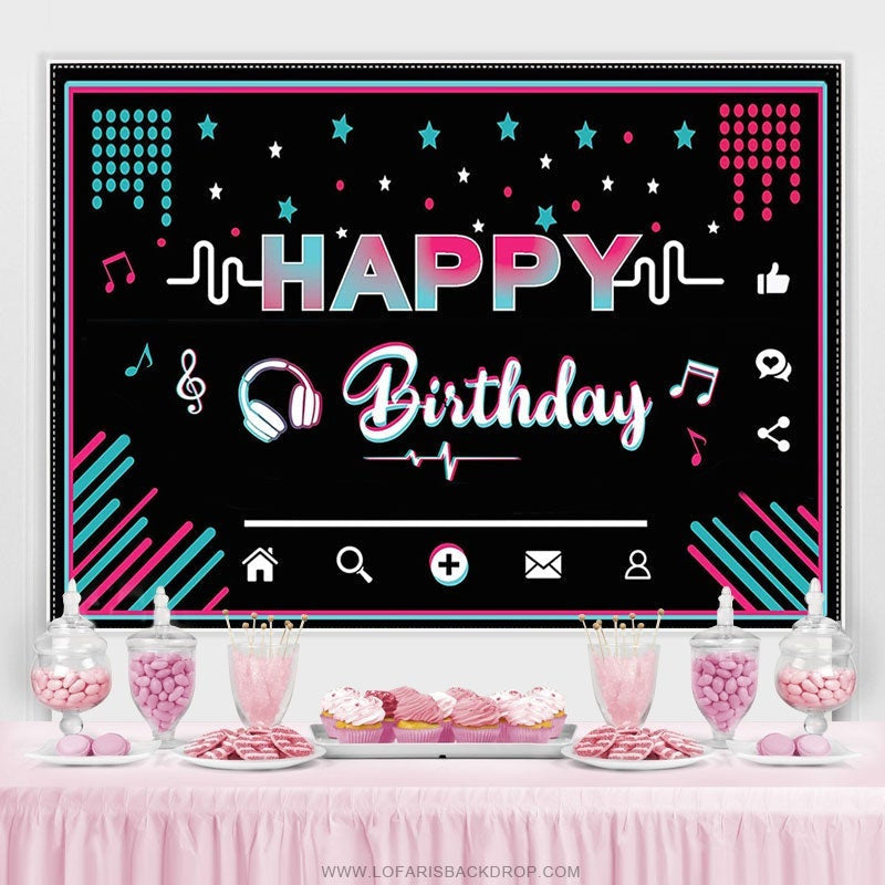 Social Music Media Theme Happy Birthday Party Backdrop – Lofaris