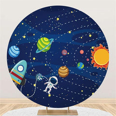 Lofaris Space Stars Circle Happy Birthday Backdrop For Boy