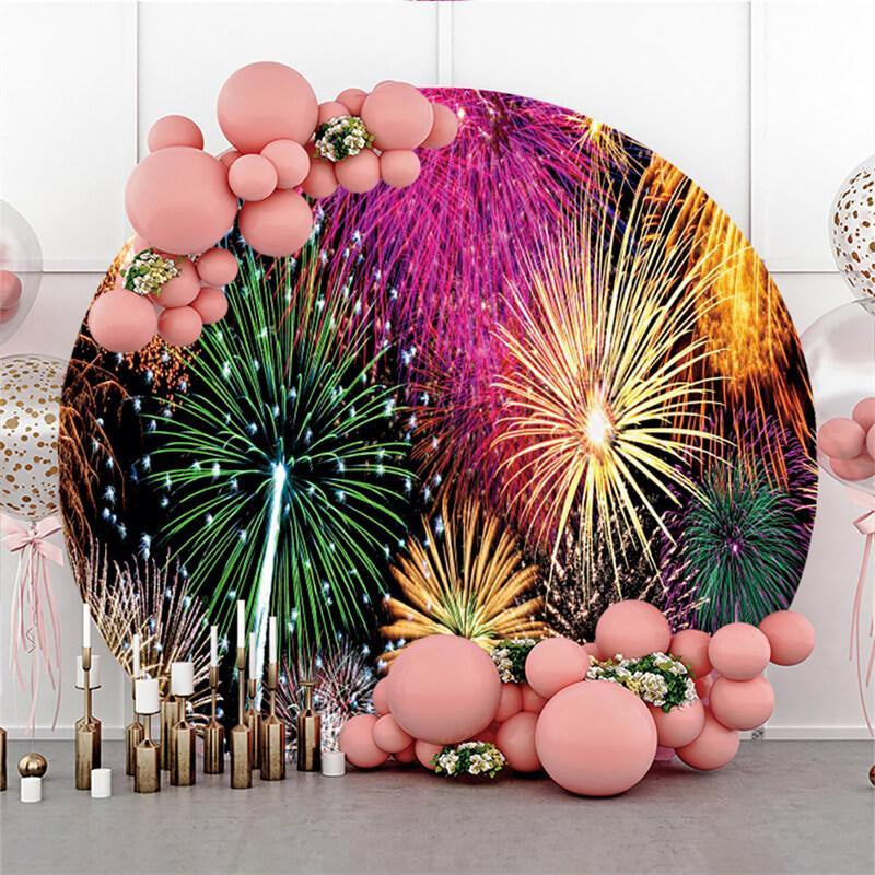 Lofaris Fireworks Circle Happy Birthday Backdrop For Party