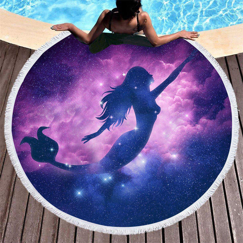 Lofaris Sparkling Fantasy Mermaid Purple Circle Beach Blanket