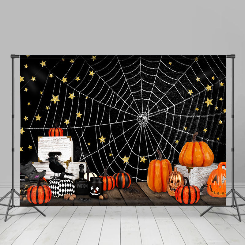 Lofaris Spider Net Black Night With Star Halloween Backdrop