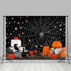 Lofaris Spider Net Black Night With Star Halloween Backdrop