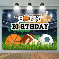 Lofaris Sport Balls On The Field Happy Birthday Backdrop For Boy