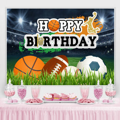 Lofaris Sport Balls On The Field Happy Birthday Backdrop For Boy