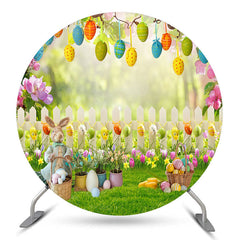 Lofaris Spring Flower Grass Egg Rabit Easter Round Backdrop