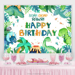 Lofaris Stomp Chomp Rawr Green Leaves Birthday Party Backdrop