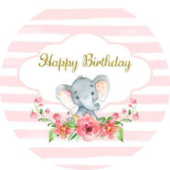 Lofaris Stripe And Elephant Circle Happy Birthday Backdrop