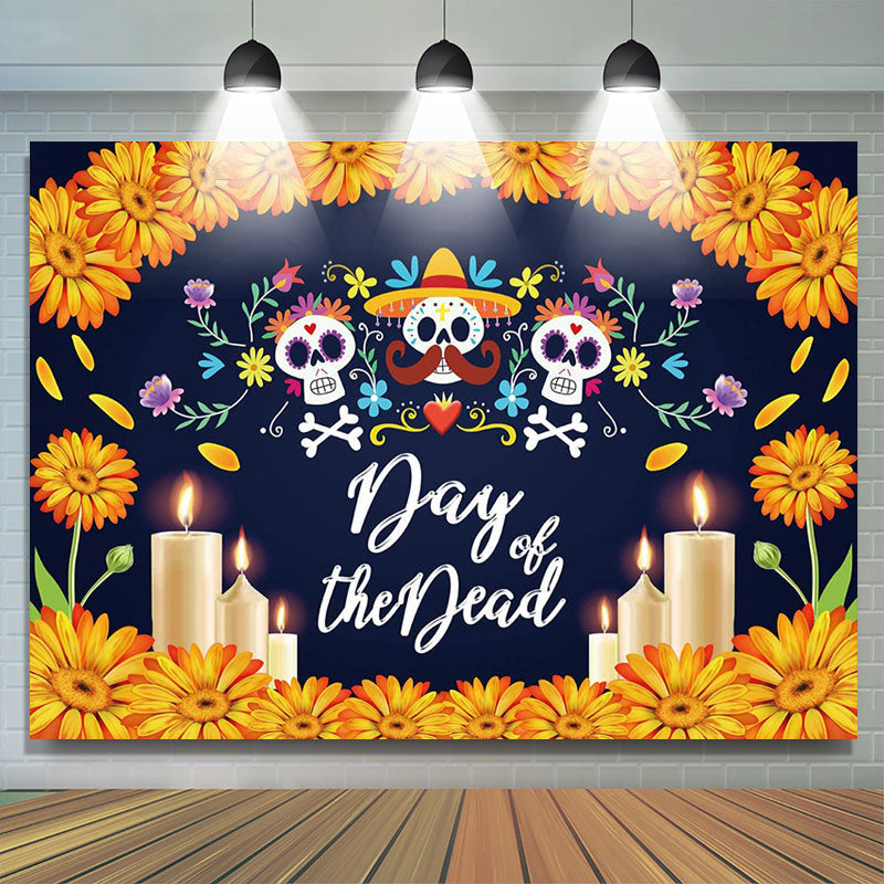 Lofaris Sugar Skull Yellow Sunflower Photo Holiday Backdrop For Family