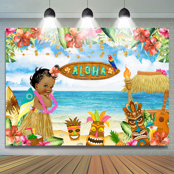 Hawaiian Aloha Party Decoration, Extra Large Summer Luau Beach Party Banner  Backdrop Background Photography for Birthday Musical Party Baby Shower