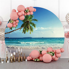 Lofaris Summer Blue Sky Beach And Coconut Tree Round Backdrop