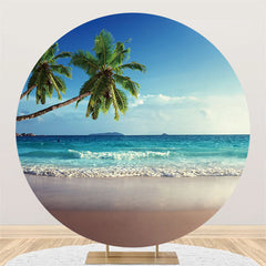 Lofaris Summer Blue Sky Beach And Coconut Tree Round Backdrop