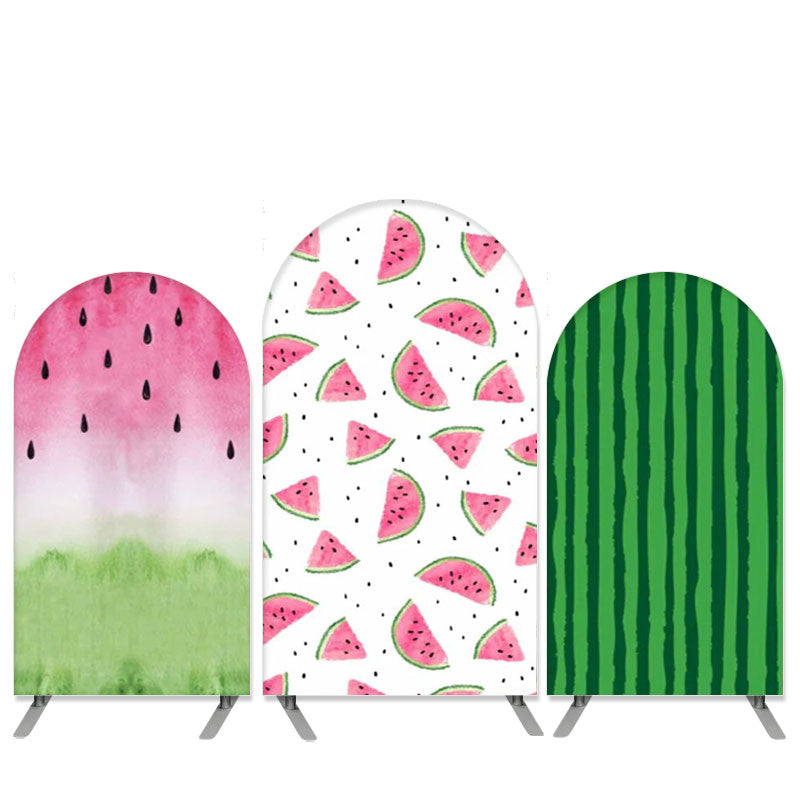 Lofaris Summer Watermelon Theme Pink Green Birthday Arch Backdrop Kit