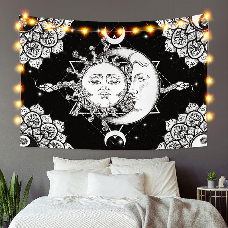 Lofaris Sun And Moon Black White Bohemian Custom Tapestry