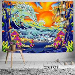 Lofaris Sun Beach Floral Mushroom Abstract Family Wall Tapestry