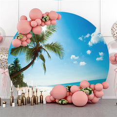 Lofaris Sun Blue Beach And Coconut Tree Round Summer Backdrop