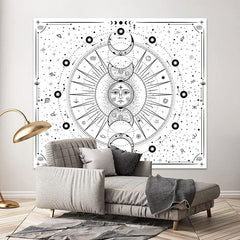 Lofaris Sun Pattern Black And White Bohemian Moon Wall Tapestry