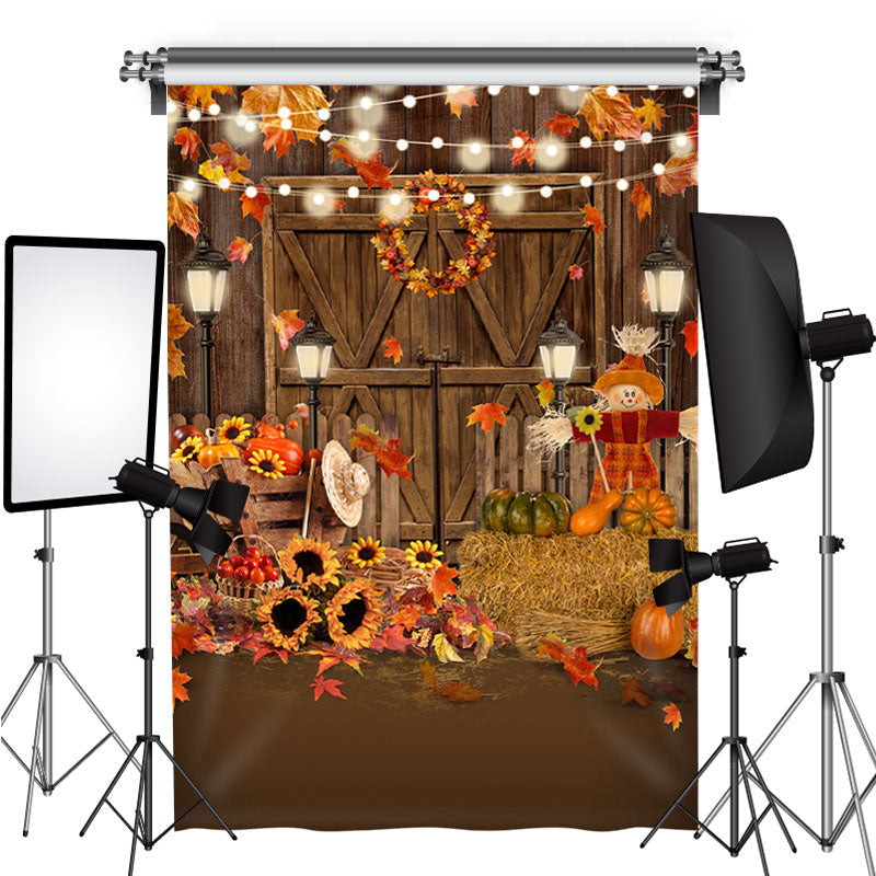 Lofaris Sunflower and Scarecrow Wooden Door Autumn Backdrop