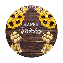 Lofaris Sunflower And Wooden Round Happy Birthday Backdrop