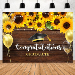 Lofaris Sunflower And Yellow Balloon Graduate Wooden Backdrop