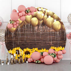 Lofaris Sunflower Gold Balloons Round Happy Birthday Backdrop