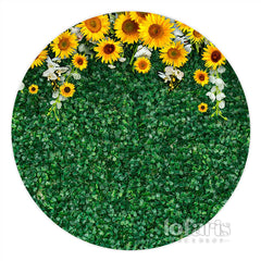 Lofaris Sunflower With Green Leaves Circle Wedding Backdrop