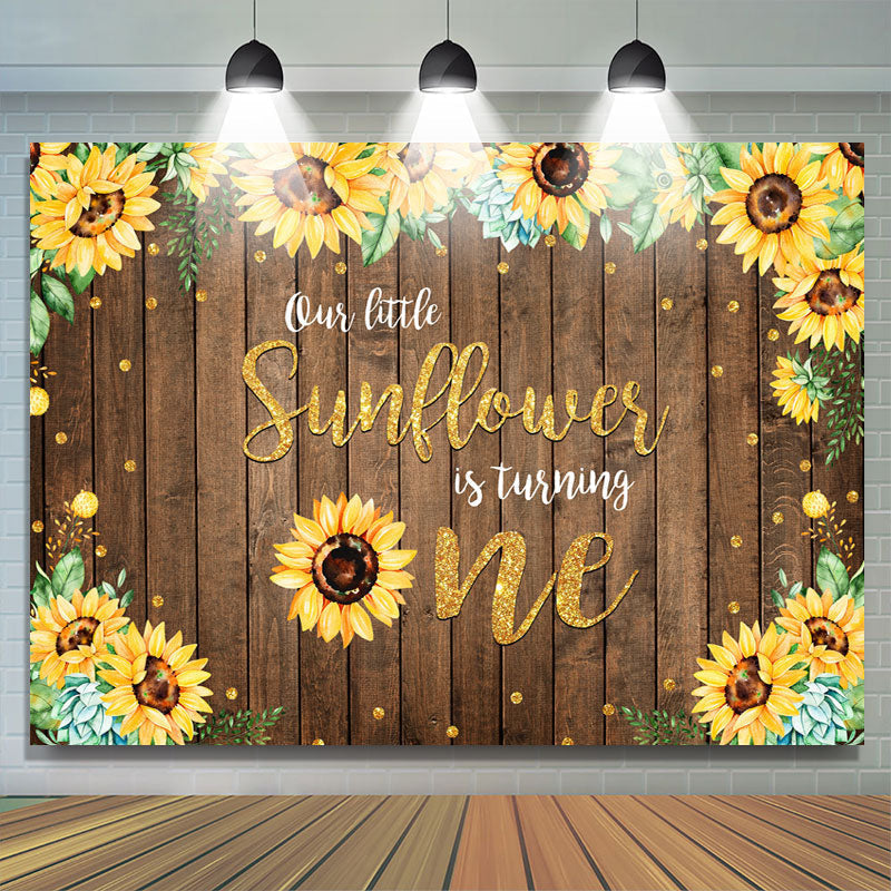 Lofaris Sunflower Wooden Golden Dots 1St Birthday Backdrop