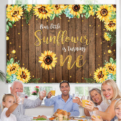 Lofaris Sunflower Wooden Golden Dots 1St Birthday Backdrop