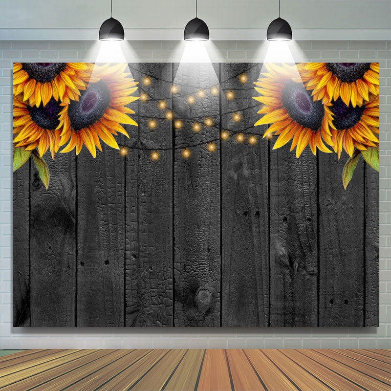 Lofaris Sunflowers And Black Wooden Birthday Party Backdrop