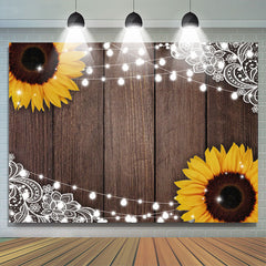 Lofaris Sunflowers And Brown Wood Bright Birthday Backdrop