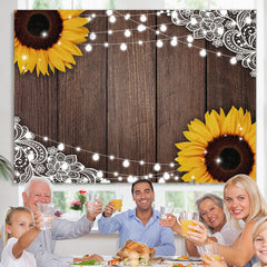 Lofaris Sunflowers And Brown Wood Bright Birthday Backdrop