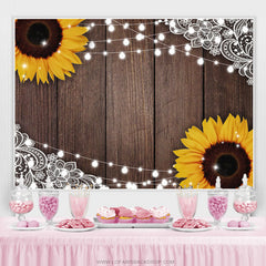 Lofaris Sunflowers And Brown Wood Bright Birthday Backdrop