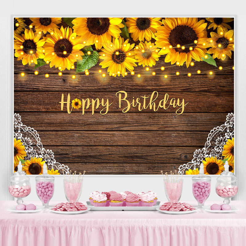 Sunflowers and Lace Wooden Happy Birthday Backdrop – Lofaris