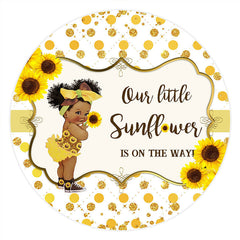 Lofaris Sunflowers Gold Glitter Round Baby Shower Backdrop