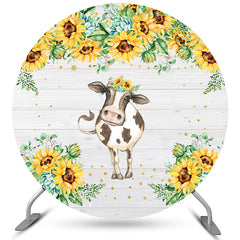 Lofaris Sunflowers With Lovely Cow Round Birthday Backdrop