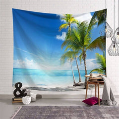 Lofaris Sunny Sky And Coconut Grove Beach Holiday Wall Tapestry