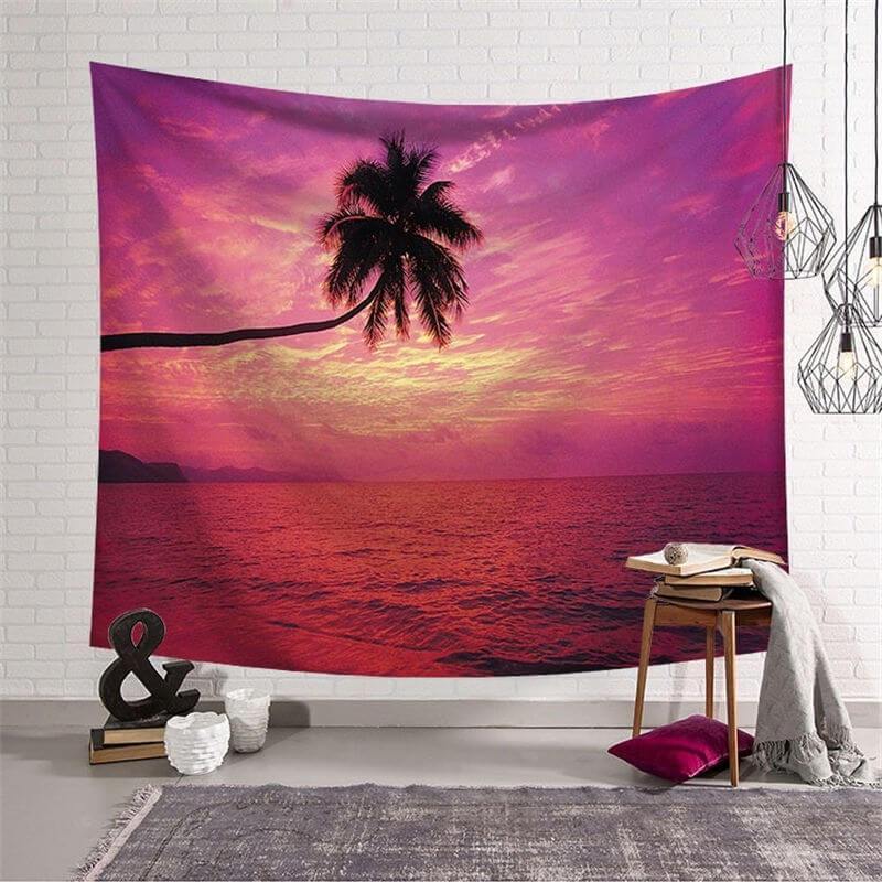 Lofaris Sunset Coconut Sea View Beach Holiday Wall Tapestry