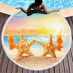 Lofaris Sunset Starfish Sand Bokeh Large Round Beach Towel