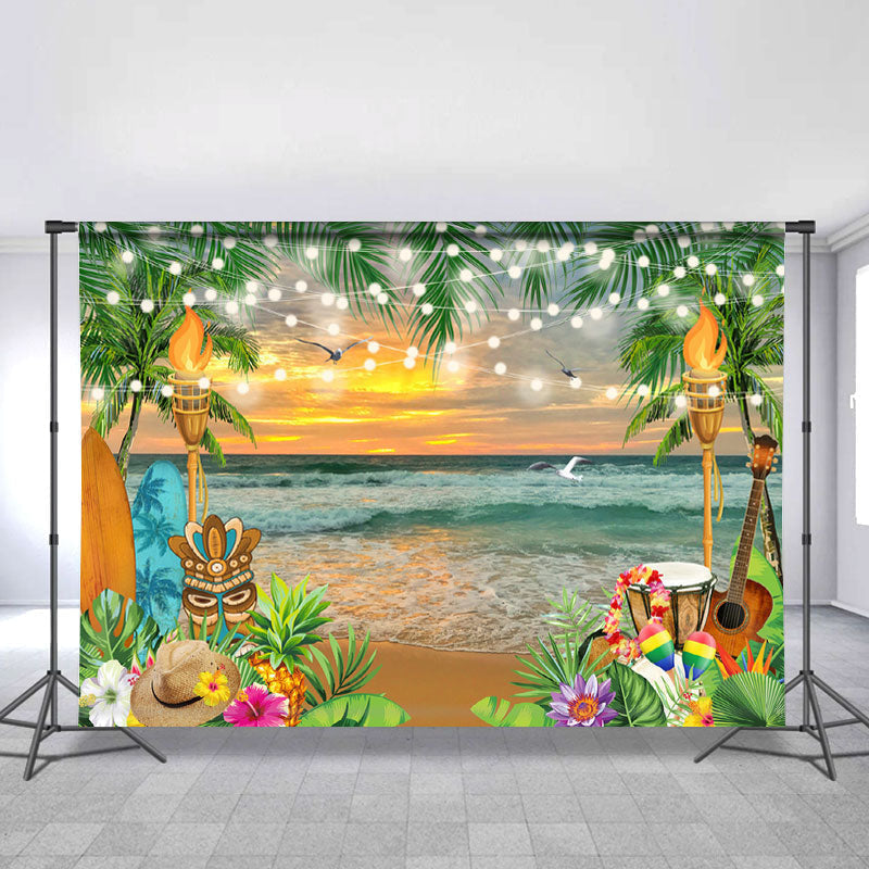 Sunset Summer Beach Coconut Theme Birthday Backdrop – Lofaris